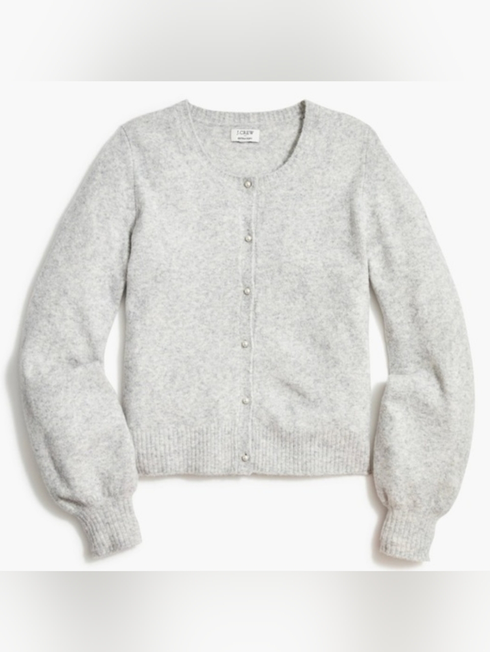 J. Crew Puff-Sleeve Cardigan in Extra-Soft Yarn - Heather Gray